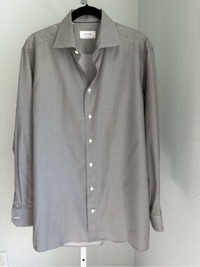 Eton Sweden Contemporary Dress Shirt Gray Twill Textured Cotton  - 41/16 Large
